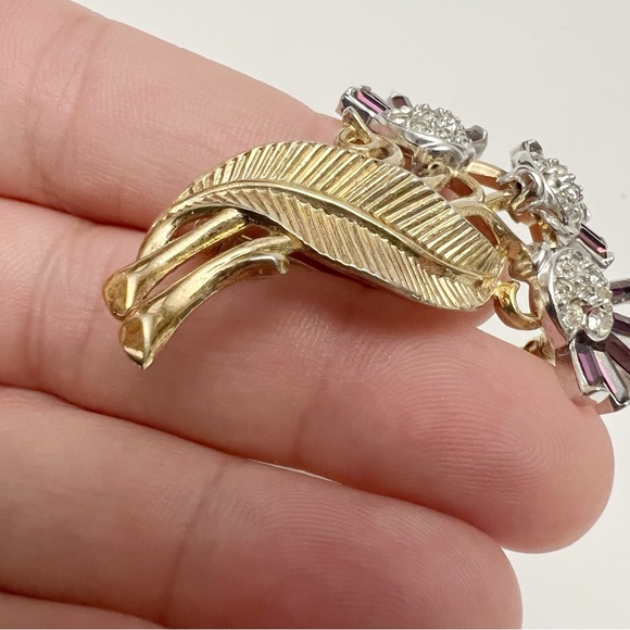 Vtg Crown Trifari Alfred Philippe Purple Thistle Flower Brooch & Earrings AS IS - Picture 9 of 12